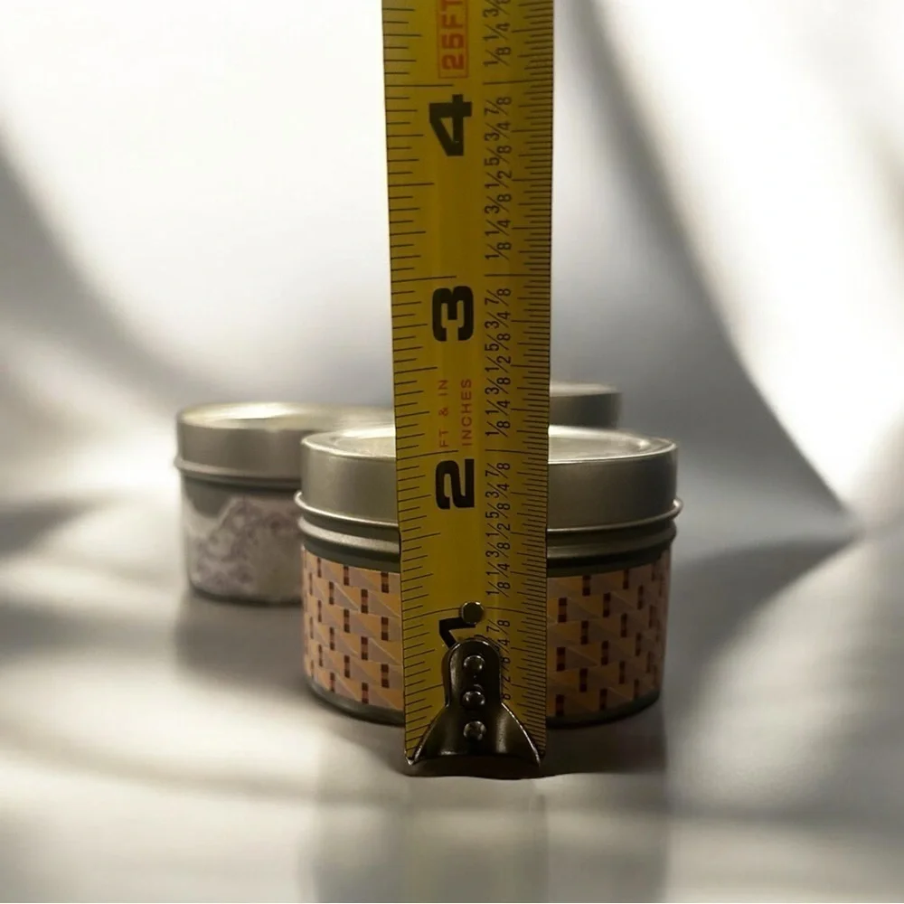 3 Small Tins With Lids And Paper Wrap With Decoration